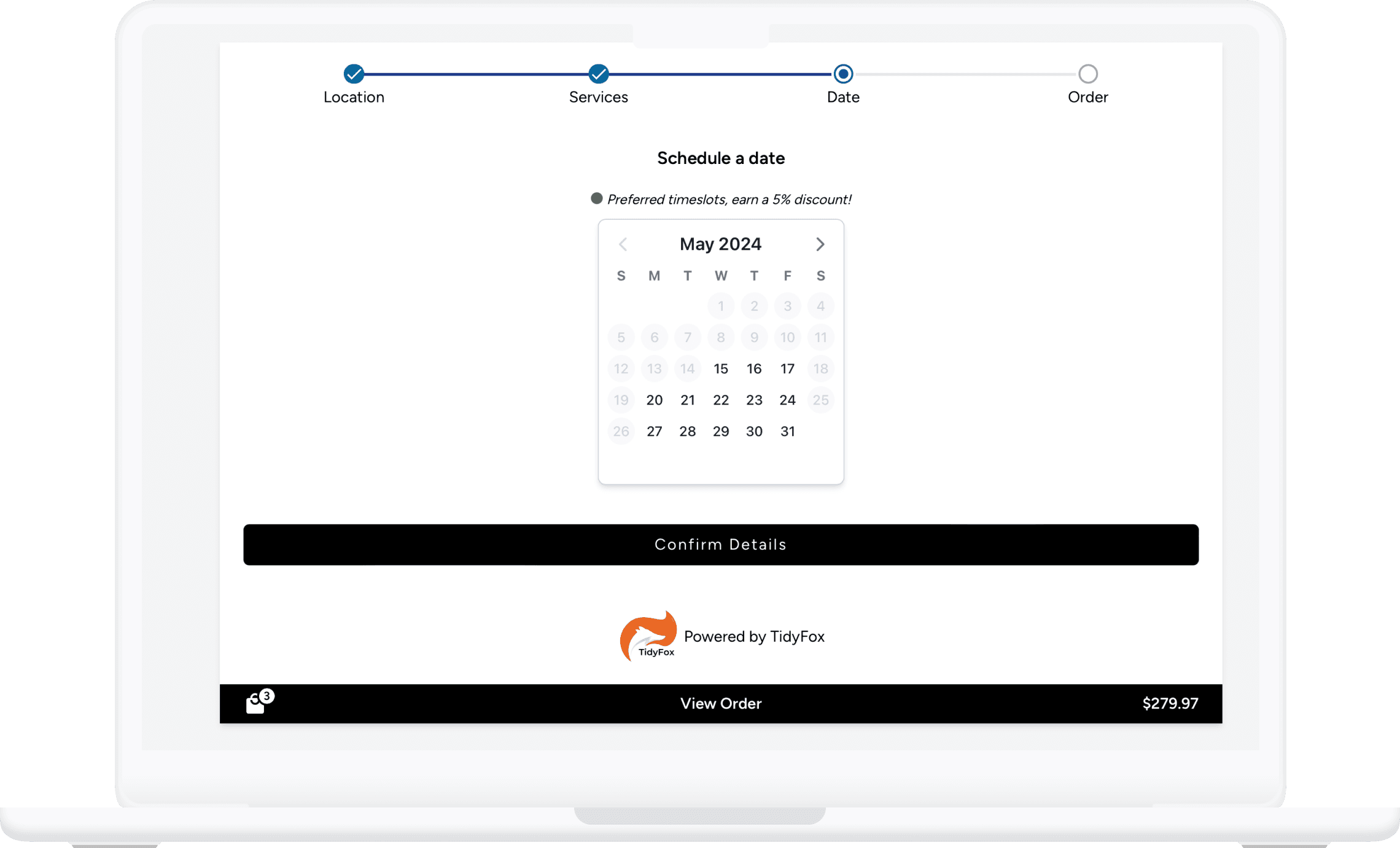 TidyFox booking calendar showing live date availability